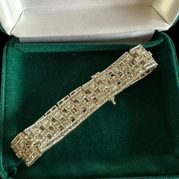 Hollywood Glamour Vintage 925 Silver Art Deco Bracelet - Picture 10 of 10